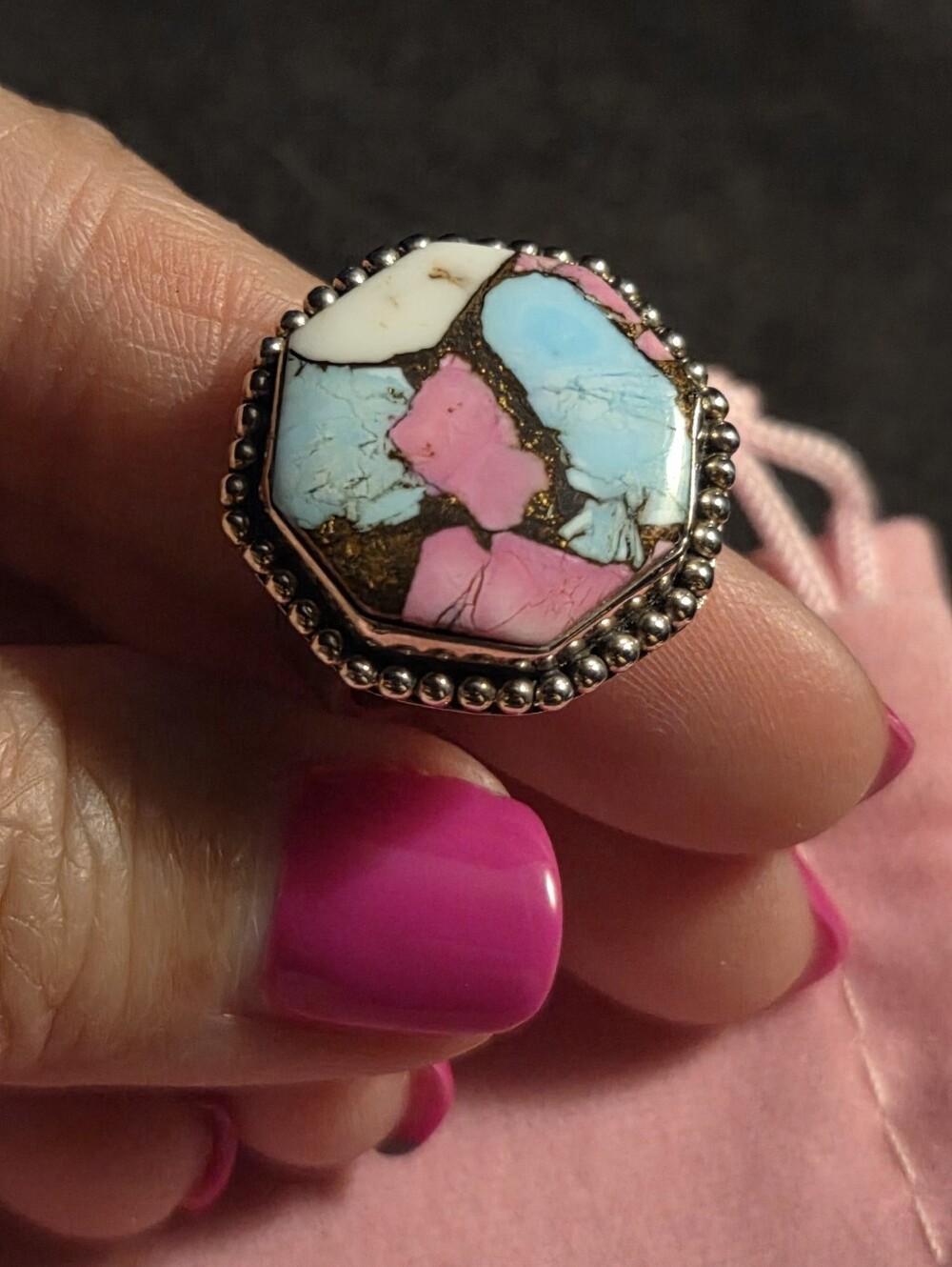 Cotton Candy Dahlia, .925 Sterling Silver, Adjustable In Size